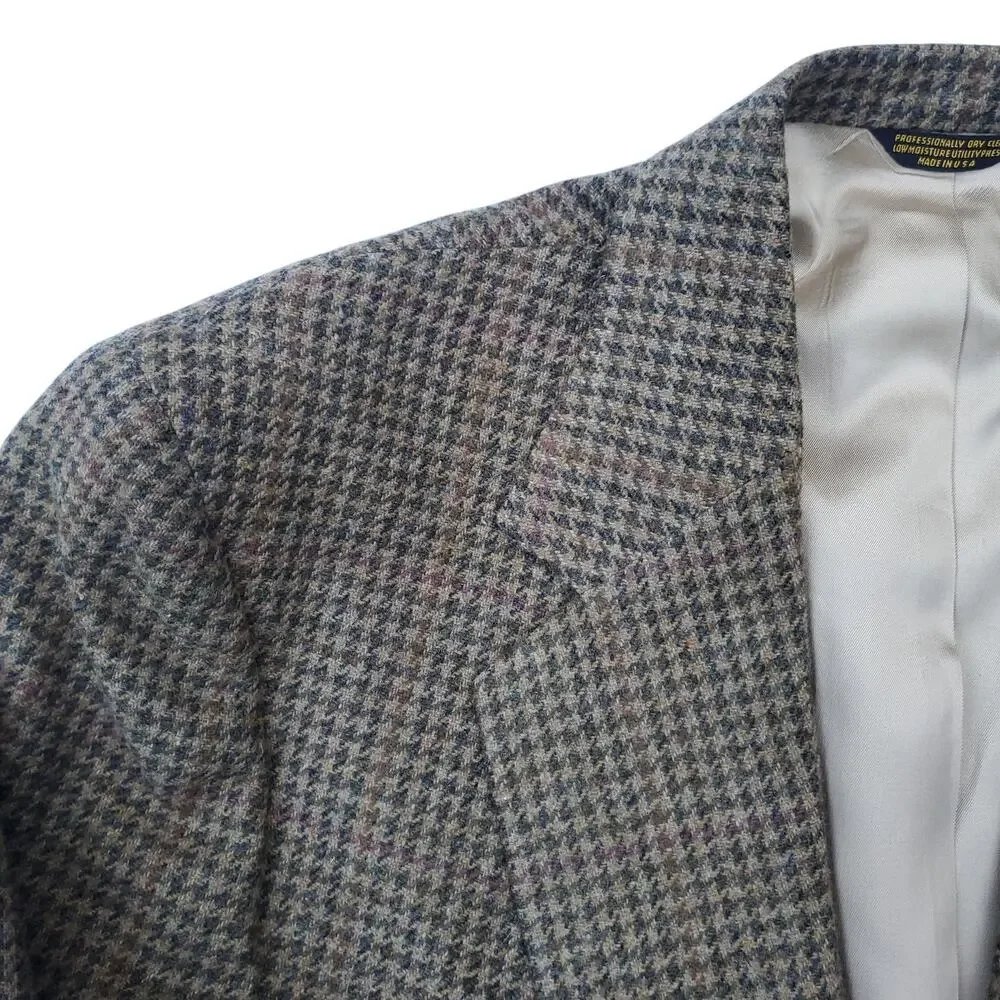 Vintage Ivy Prep Wool Blazer Jacket Sport Coat Brown Tweed Houndstooth 46R